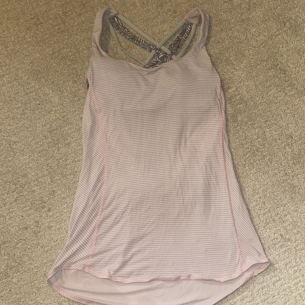 Lululemon Athletica Pink Striped Tank Top with built in bra